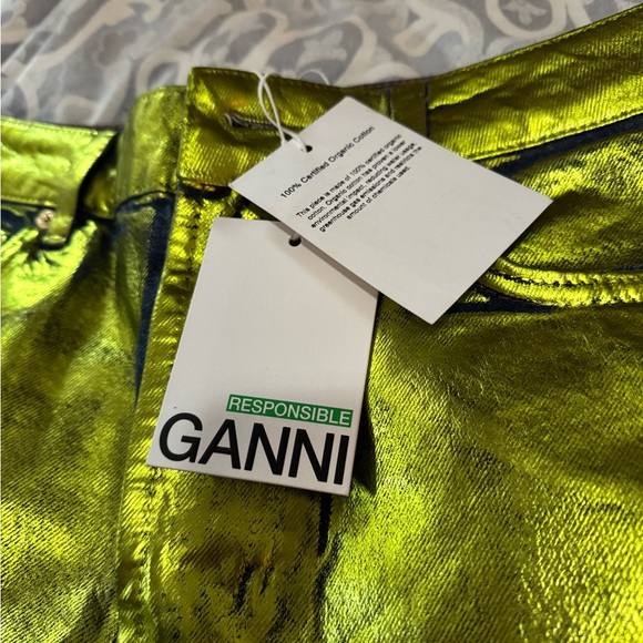 Ganni 27 Shiny Metallic Green Stary Jeans - Picture 4 of 6